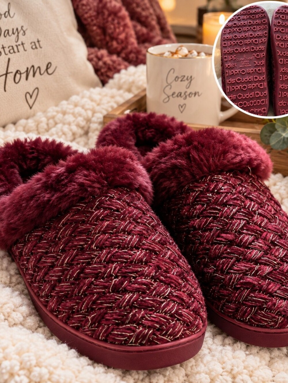 Cuddl Duds Lurex Chenille Texture Clog Slippers NWT 11-12